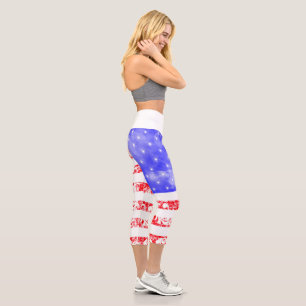 Girly American flag clouds and lace Capri Leggings