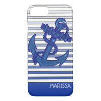Girly Anchor Nautical Sailing Boat Ombre Stripes