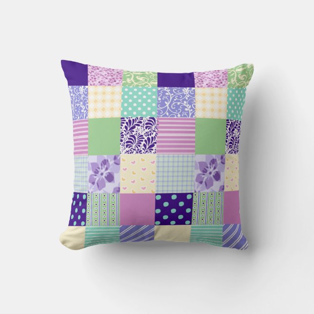 Girly and Fresh Pattern Squares Vector Quilt Cushion (Front)