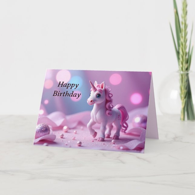 Girly and Pink Unicorn Birthday Card (Front)
