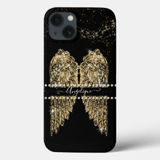 Girly Angel Wings Gold Sparkle Diamond Jewels Chic iPhone 13 Case