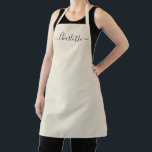 Girly antique white custom script name monogram apron<br><div class="desc">Personalised antique white custom modern script name text monogram solid plain colour girly stylish elegant chic antique white and black text kitchen Apron. Customise,  personalise it with name,  quote,  phrase,  or text.
Great for cooks,  chefs,  pottery,  ceramics,  crafts,  work,  kitchen,  baking,  bbq,  grill,  etc</div>