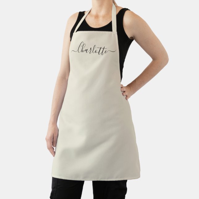Girly antique white custom script name monogram apron (Insitu)