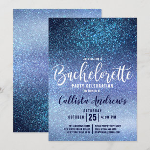 Girly Aqua Baby Blue Triple Glitter Bachelorette Invitation