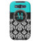 Girly Aqua Black Damask Your Monogram Name