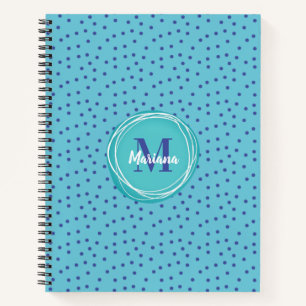 Girly Aqua Blue Dots Pattern Monogram Notebook