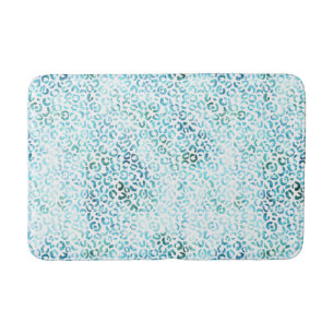 Girly Aqua Blue Glam Leopard Print Bath Mat