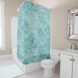 Girly Aqua Blue Glitzy Glam Glitter Leopard Print Shower Curtain