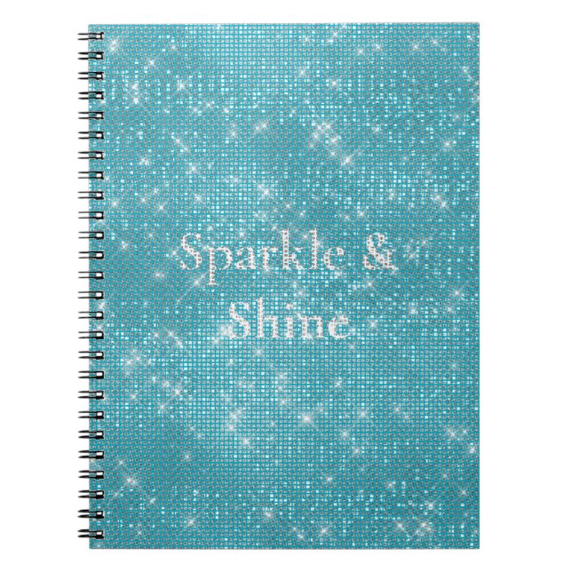 Girly Aqua Blue Glitzy Sparkle  Notebook (Front)