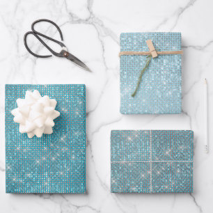 Girly Aqua Blue Glitzy Sparkle  Wrapping Paper Sheet