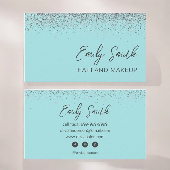 Girly Aqua Blue Teal Glitter Business Card (Creator Uploaded)