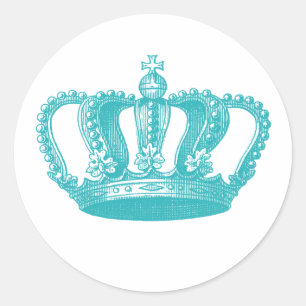 Girly Aqua Blue Vintage Crown Classic Round Sticker