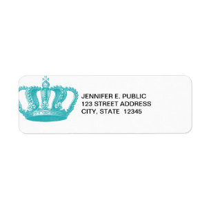 Girly Aqua Blue Vintage Crown Return Address Label