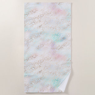 Girly Aqua Blush Pink Gold Leopard Print Beach Towel