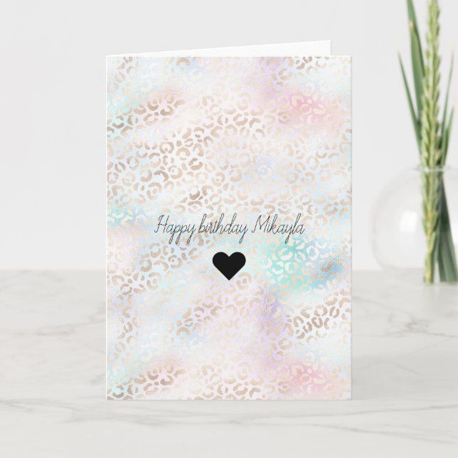 Girly Aqua Blush Pink Gold Leopard Print Heart Card (Front)