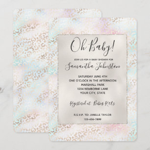 Girly Aqua Blush Pink Gold Leopard Print Invitation