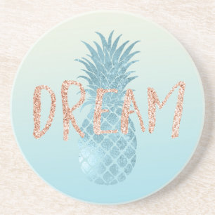 Girly Aqua Glam Tropical Pineapple Pink Dream Coaster
