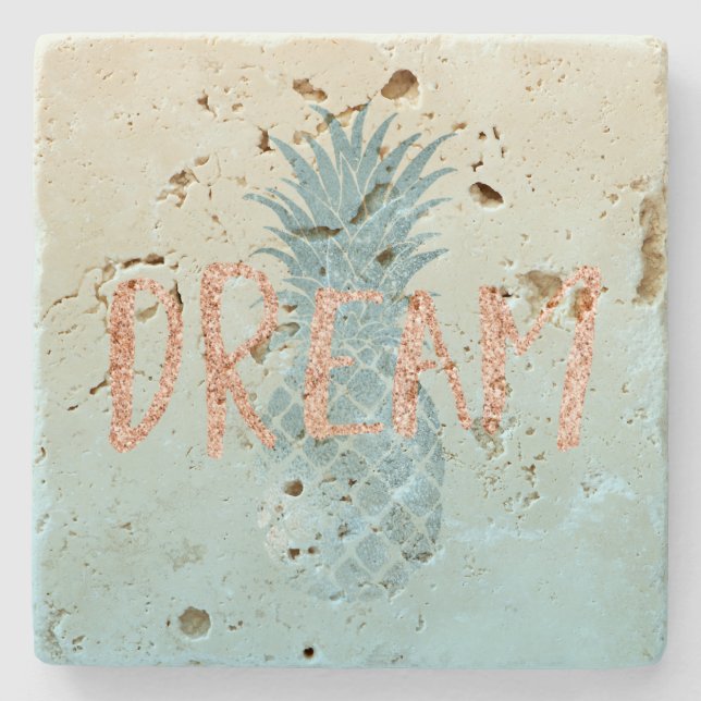 Girly Aqua Glam Tropical Pineapple Pink Dream      Stone Coaster (Front)