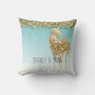 Girly Aqua Gold Confetti Glitter Unicorn Cushion