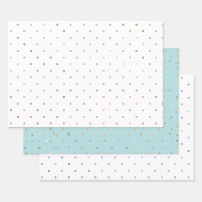 Girly Aqua Gold Dots Wrapping Paper Sheet (Set)