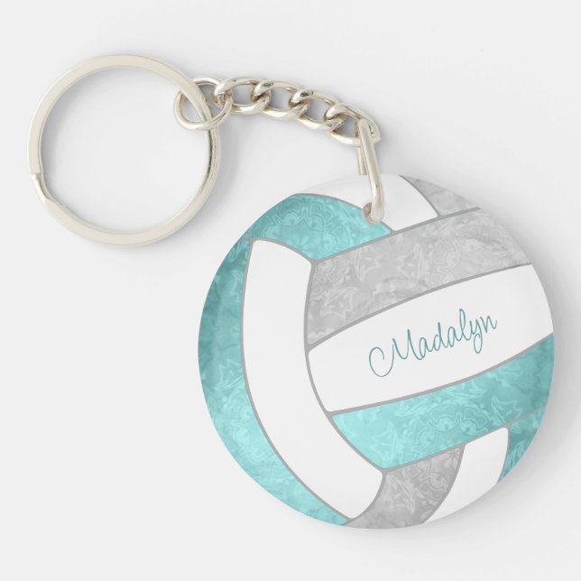 girly aqua grey keepsake volleyball gifts key ring (Front)