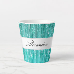 Girly Aqua Mint Glam Glitzy Tinsel Stripes  Latte Mug