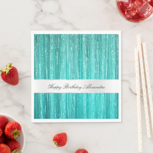 Girly Aqua Mint Glam Glitzy Tinsel Stripes  Napkin