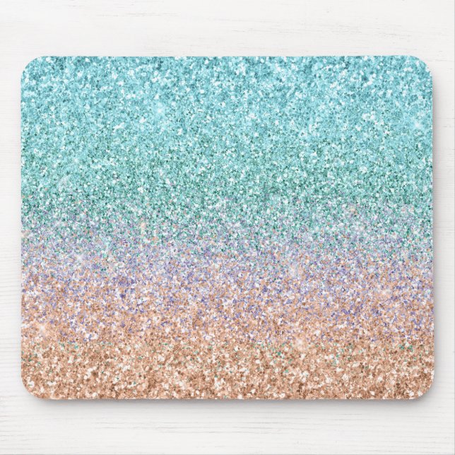 Girly Aqua Peach Gold Purple Mint Mermaid Glitter Mouse Pad (Front)