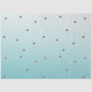 Girly Aqua Silver Glitter Sparkle Mermaid Tissue Paper