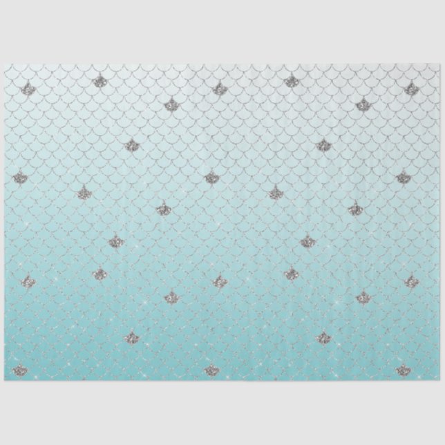 Girly Aqua Silver Glitter Sparkle Mermaid Tissue Paper (Front)