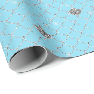 Girly Aqua Silver Glitter Sparkle Mermaid Wrapping Paper