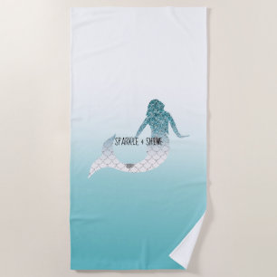 Girly Aqua Teal Glitter Sparkle Mermaid Beach Towel