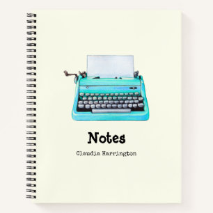 Girly Aqua Typewriter Retro 60s Cute Personalised Notebook