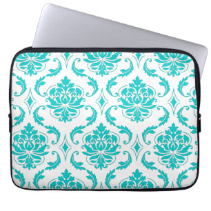 Girly Aqua Vintage Damask Pattern Laptop Sleeve