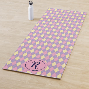 Girly Argyle Pink Yellow and Purple Gym Yoga Mat