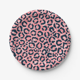 Girly Artsy Pink Blue Leopard Animal Print Paper Plate