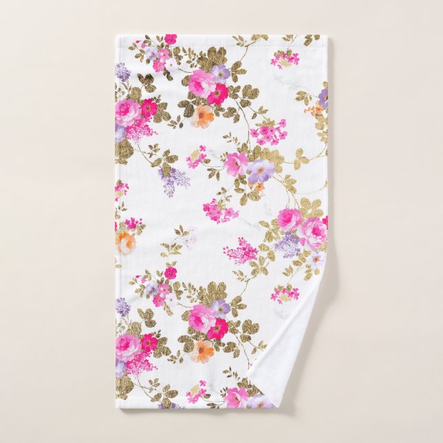 Girly aurora pink gold country boho floral hand towel (Hand Towel)