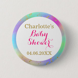 Girly Baby Shower Colourful Unicorn Gold Glitter 6 Cm Round Badge