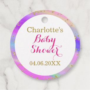 Girly Baby Shower Colourful Unicorn Gold Glitter Favour Tags