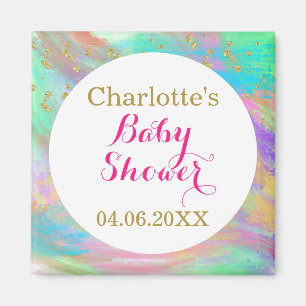 Girly Baby Shower Colourful Unicorn Gold Glitter Magnet