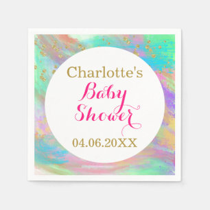 Girly Baby Shower Colourful Unicorn Gold Glitter Napkin