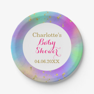 Girly Baby Shower Colourful Unicorn Gold Glitter Paper Plate