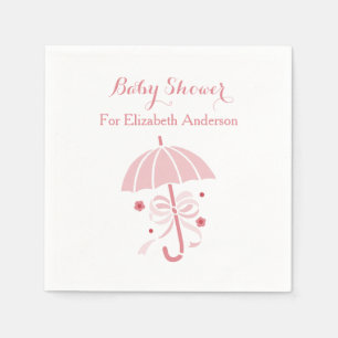Girly Baby Shower Cute Pink Umbrella With Bow Napkin