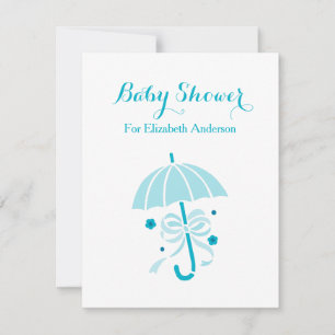 Girly Baby Shower Cute Turquoise Umbrella With Bow Invitation