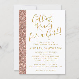 Girly Baby Shower Rose Gold Glitter Invitation