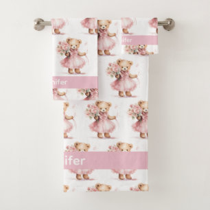 Girly Baby & Toddler Bath Towel Set Custom Name