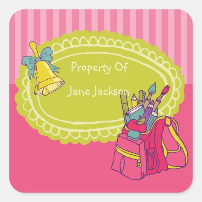 Girly Backpack Personalised Bookplate Sticker (Front)