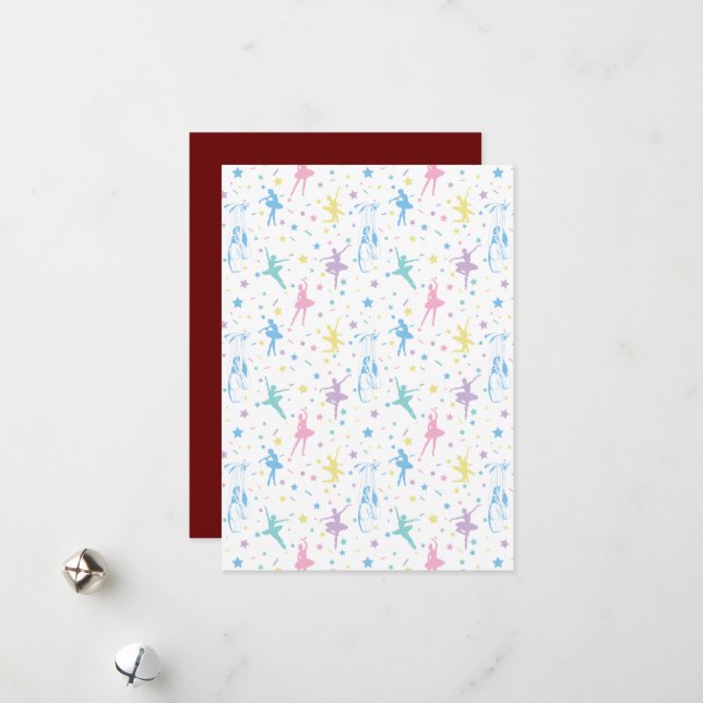 Girly Ballerina Dancer - Ballet Pattern Holiday Card (Front/Back In Situ)