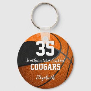 girly basketball black orange school team colours key ring