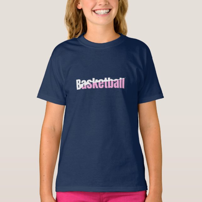 Girly Basketball Player Pink Typography T-Shirt (Front)